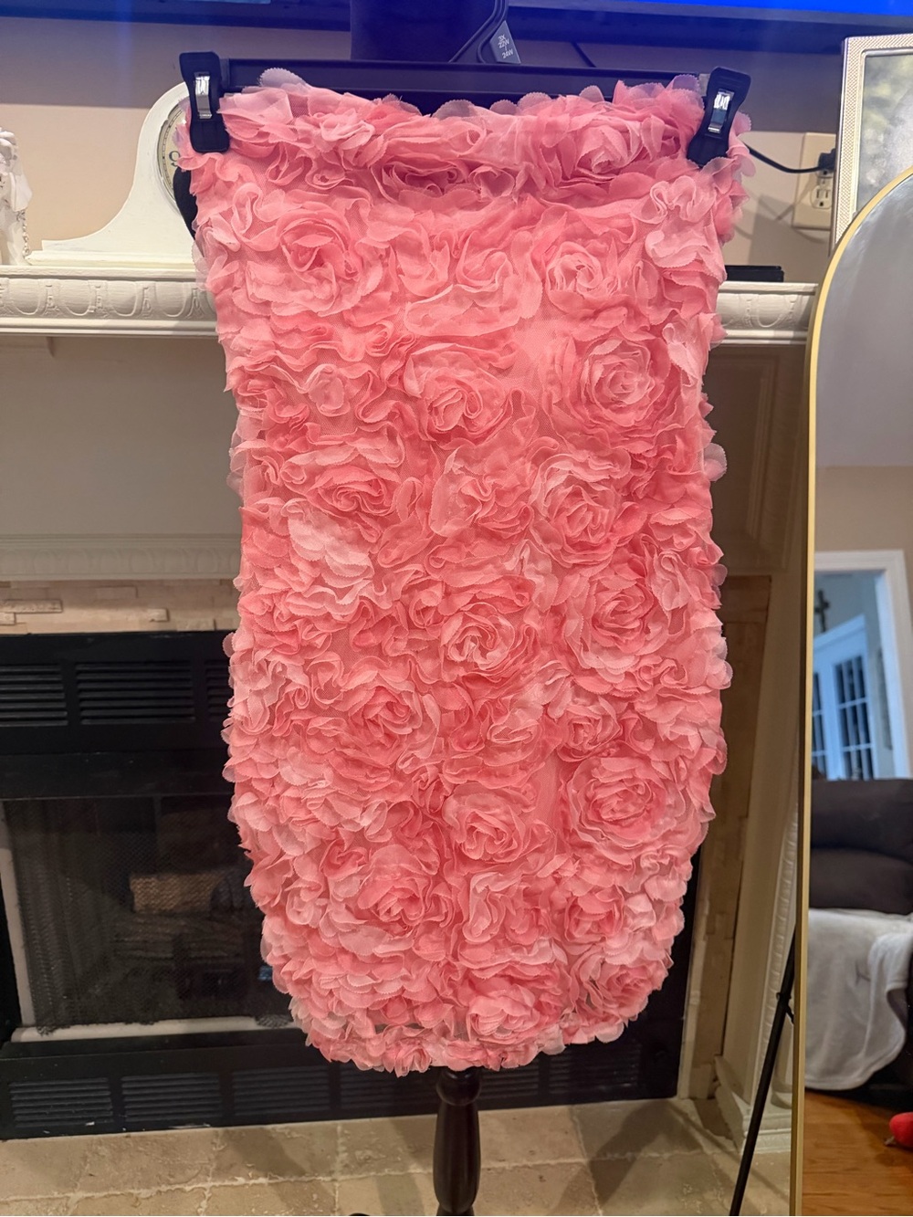 Pink Rosette Strapless Cocktail Dress